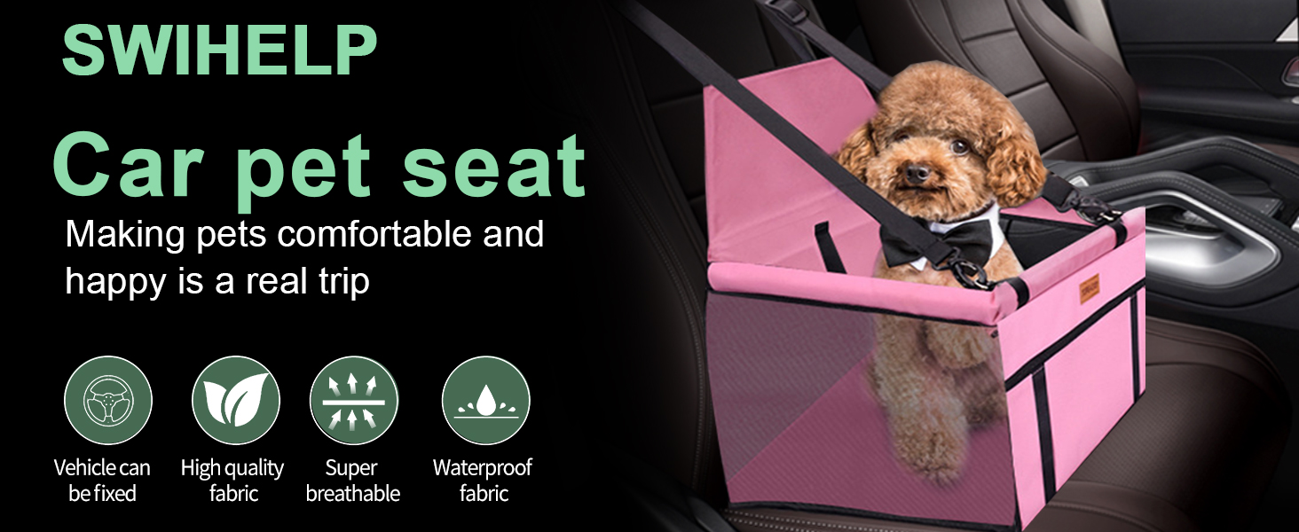 Автокрісло для собак - автокрісло для маленьких собак з ременем, водонепроникне, стабільне, для заднього та переднього сидіння, рожеве (з PVC-трубою)