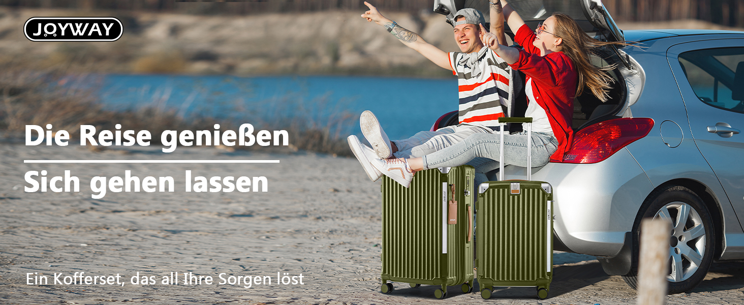 Набір валіз Joyway 5шт з ABS, розширюваний, з TSA замком, 4 колеса, набір для подорожей, зелений