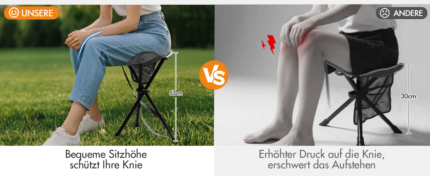 Складний туристичний стільчик з кишенею для риболовлі, кемпінгу та пікніків. Чорний, 53.3 см, до 102 кг.