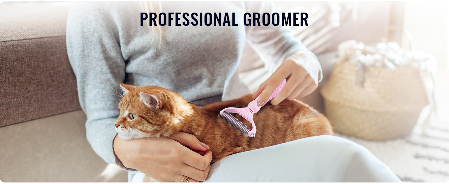 Щітка для собак та котів, гребінець для тварин з нержавіючої сталі 12+23 зубці, двостороння для видалення шерсті та розплутування, для дому (L, вишня, рожевий)