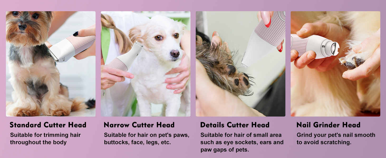 Професійна шерстьрізка для собак та котів Hoofun 4-в-1, IPX7, бездротова, з 4 насадками, для собак, котів, кроликів (біла/рожева)