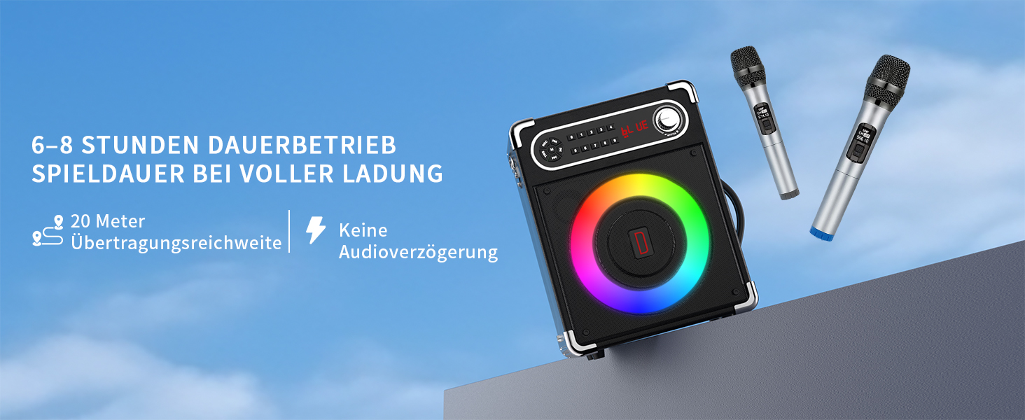 Караоке-машина з 2 мікрофонами, портативна Bluetooth колонка з LED-підсвічуванням, система PA для вечірок, підтримка USB/TF-карт/AUX/FM