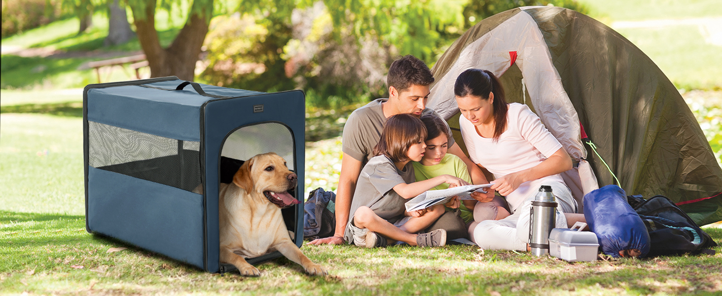 Транспортна переноска для собак Petsfit, складна, з м'якою підстилкою, синього кольору, розмір M (61x46x53.5 см)