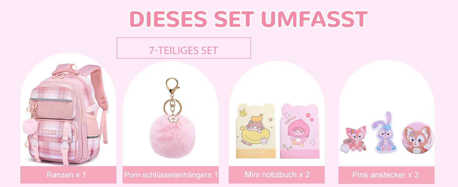 Шкільний рюкзак для дівчаток з візерунком, дихаючий та водовідштовхуючий рюкзак для 1-5 класів, Рожевий-01