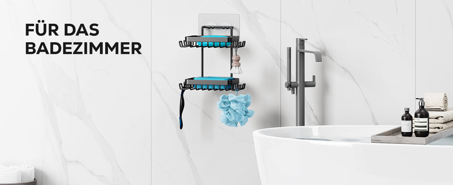 Підставка для мила на 2 рівні від Nieifi з водовідведенням, нержавіюча сталь, без свердління для душової кабіни, чорна