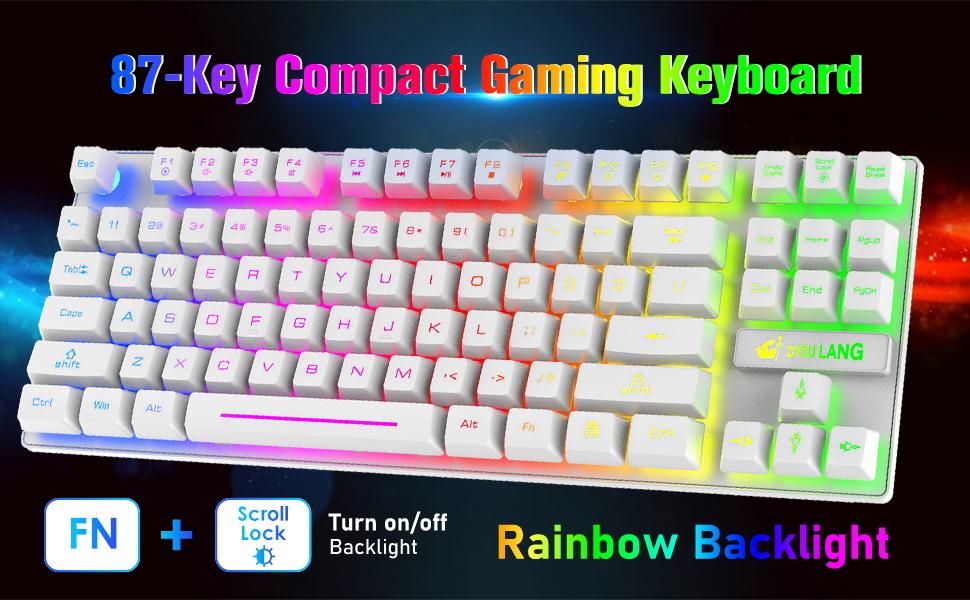 Механічна ігрова клавіатура та миша Combo з підсвічуванням Rainbow, 87 клавіш, 2.4G, USB, 2400DPI, з підсвічуванням RGB, з килимком для миші (чорний)