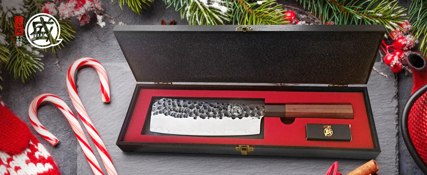 Японський ніж Santoku Mitsumoto Sakari 19 см, ручка з рожевого дерева, сталь з високим вмістом вуглецю, в подарунковій коробці