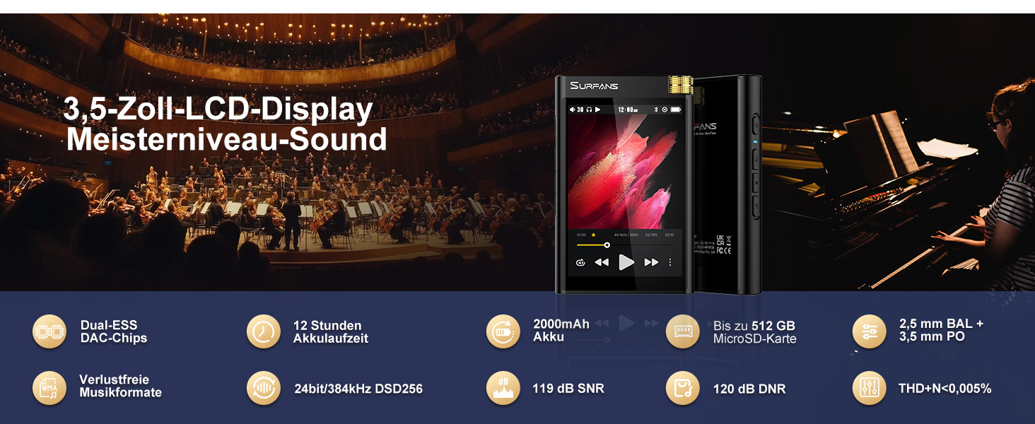 Surfans F28: Аудіоплеєр HiFi Bluetooth з підтримкою Hi-Res та 32GB пам'яті
