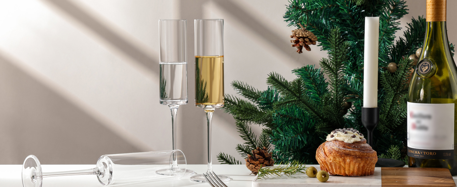 WOTOR Kristall-Champagnerflöten: 4 шт. бокали для шампанського, 200 мл, скляні, для жінок та чоловіків, подарунок на день народження, весілля, річниця