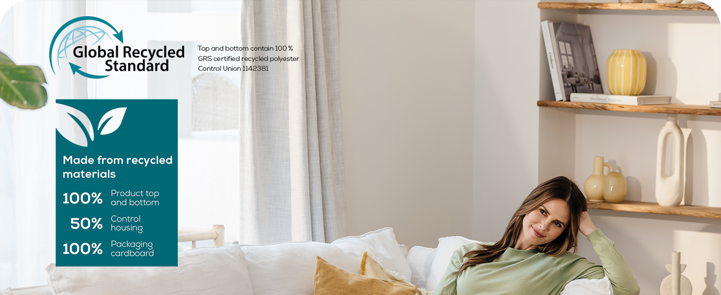 Електрична ковдра Beurer HD 75 з перероблених матеріалів, 180x130 см, 6 температурних режимів, автоматичне вимкнення, Cord Dark Grey