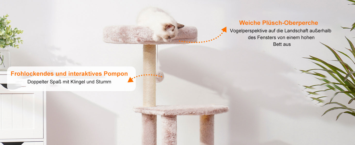 Котячий будиночок Heybly з щіткою для котів, котячий будиночок для домашніх котів з оббитою м'якою стійкою, котячий когтетоп з кошиком, когтеточкою та когтедровом, HCT005SG (коричнево-бежевий)