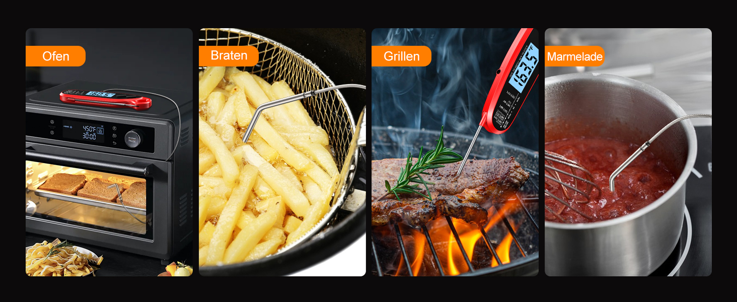 Термометр для м'яса Babacom з миттєвим відображенням та двома зондами, великим екраном, налаштуванням тривоги та калібруванням. Підходить для приготування на грилі, в духовці, для цукру та рідин.