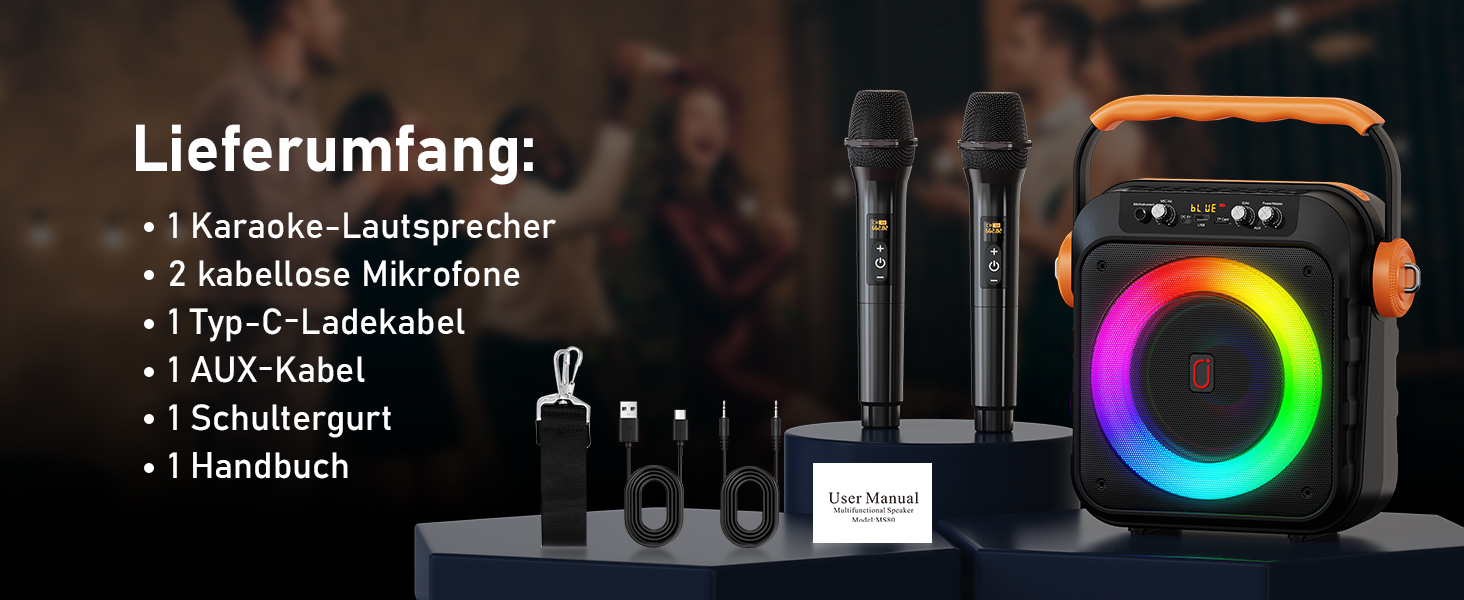 Караоке машина JYX MS80 з 2 мікрофонами, Bluetooth, LED-підсвітка