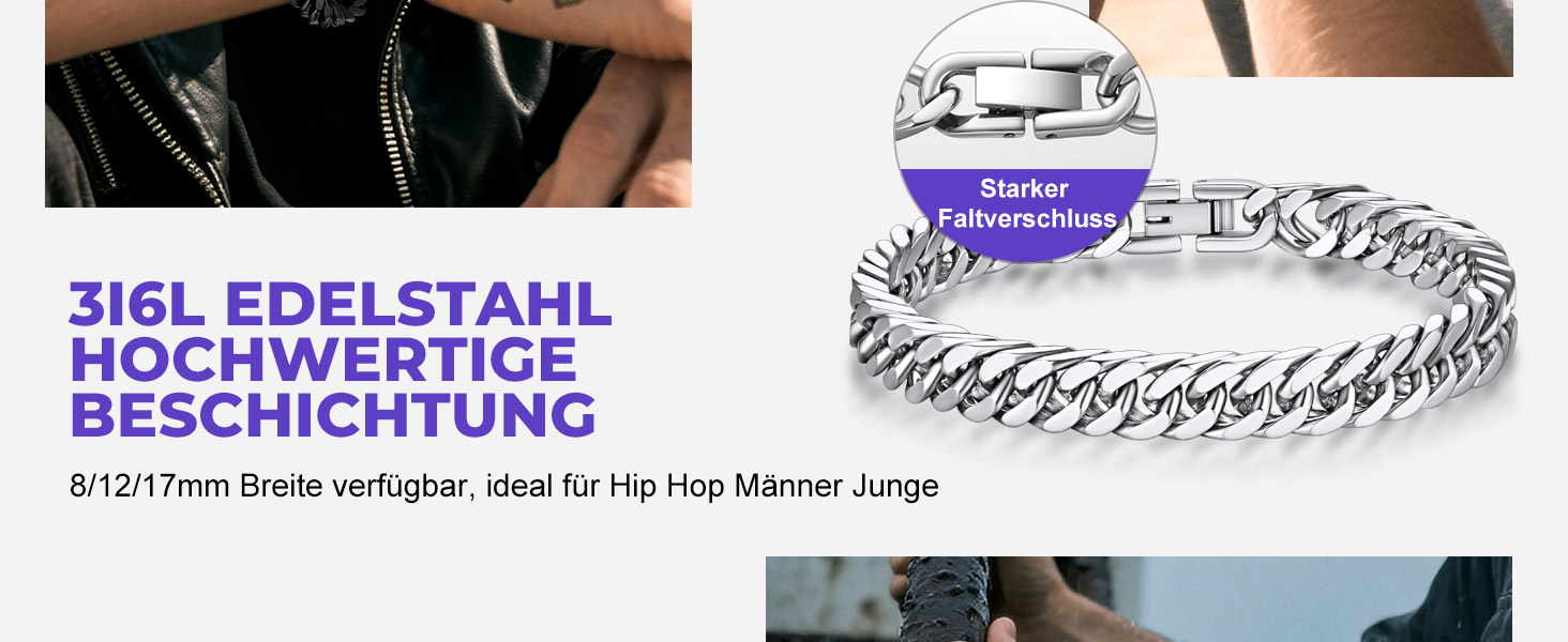 Чоловічий браслет Richsteel з нержавіючої сталі сріблястого/золотого/чорного кольору, ширина 12 мм, довжина 21 см, кубинський ланцюг, для подарунка