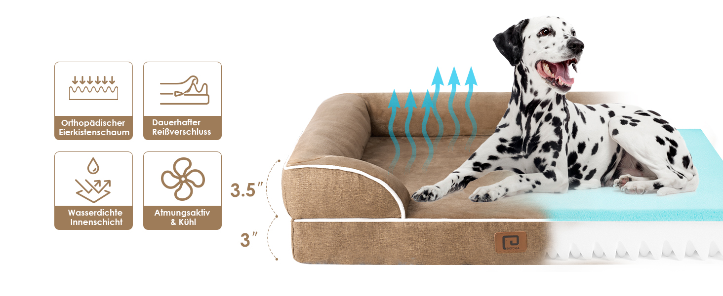 Ортопедичне ліжко для собак EHEYCIGA, 76x51 см, Memory Foam, для собак середніх та маленьких порід, з високим бортиком, водонепроникне, неслизьке, Kamel