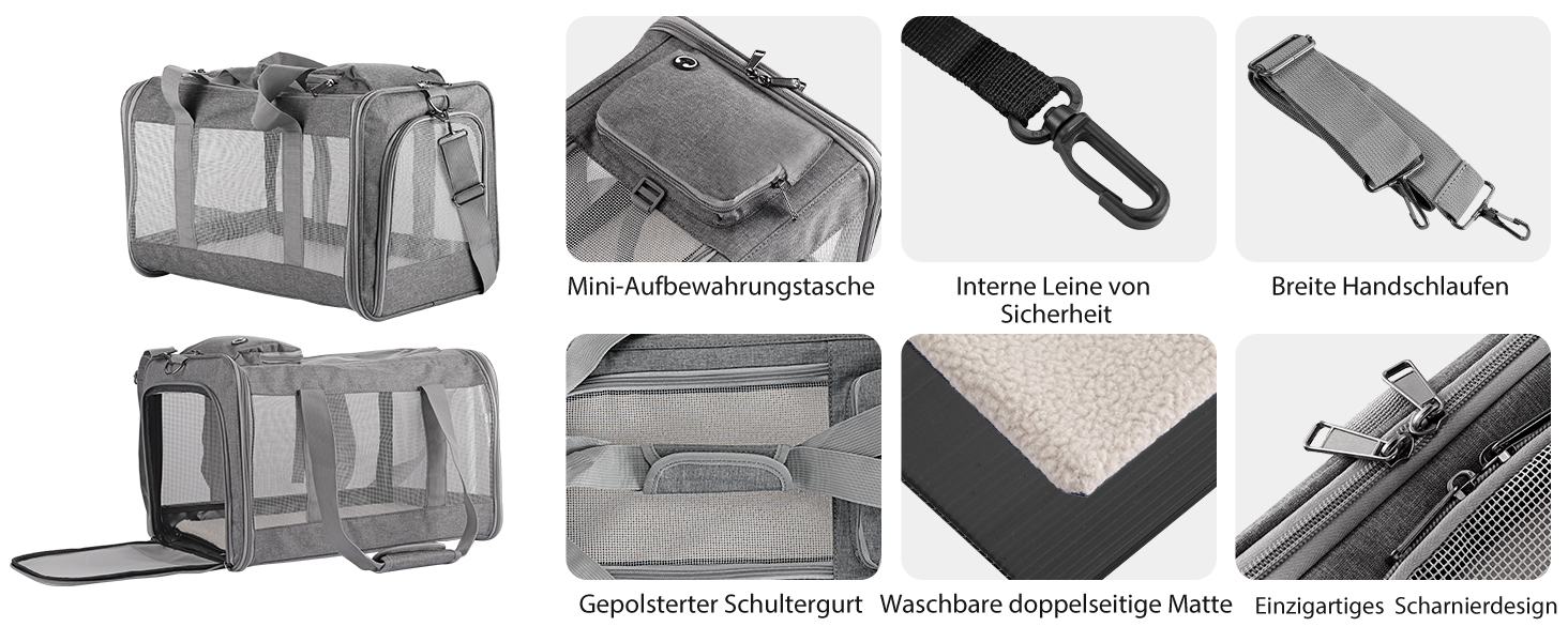 Складана переносна переносна коробка для собак та котів - переносна собача сумка для транспортування до 4 кг собак та 5 кг котів для подорожей та автомобіля | 40x16x32 см (Сірий, Розмір L 44 x 31 x 31 см)