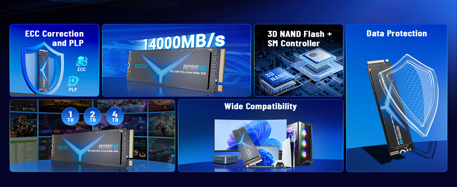 SSD NVMe 1TB PCIe Gen4x4/Gen5.0 2280 - до 14000 МБ/с (Чіткий NAND)