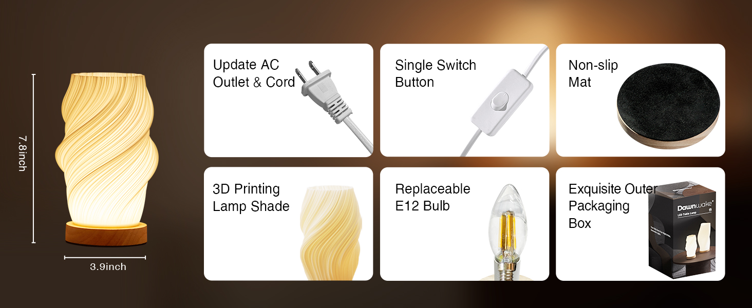Стійлова лампа Dawnwake для спальні та вітальні, дерев'яний цоколь, LED-освітлення