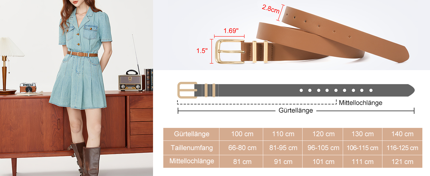 Жіночі шкіряні ремені WERFORU (3 шт.) - чорний, коричневий, бежевий. Підходять для талії 81-95 см