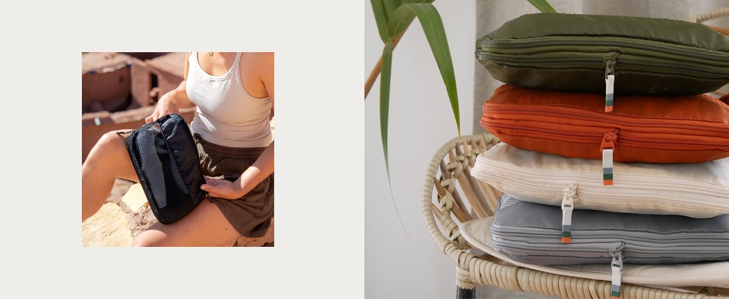 Набір кубиків для пакування TRAVEL DUDE з компресією з перероблених пластикових пляшок, легкі органайзери для рюкзака та валізи, 7 шт, сталево-синій колір