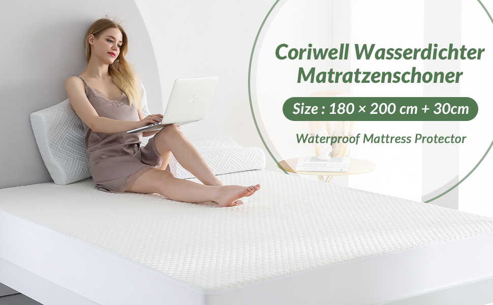 Водонепроникний наматрацник Coriwell 180x200 см з бамбука, дихаючий матрацовий чохол, захисний покрив на матрац