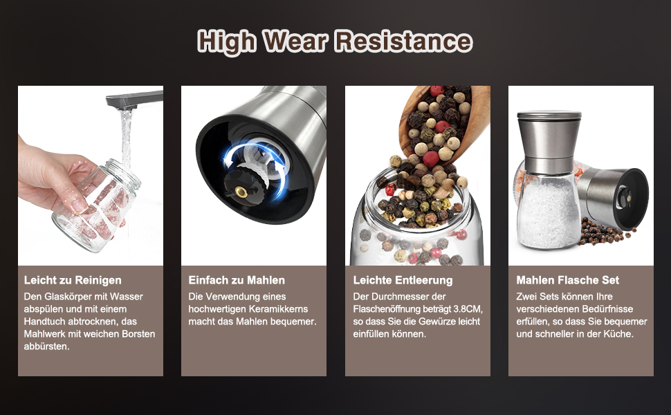 Набір з 2 шт. мельниць для солі та перцю KitchenBoss, регульована ступінь помолу, для великої солі, перцю, чилі (без наповнювача)