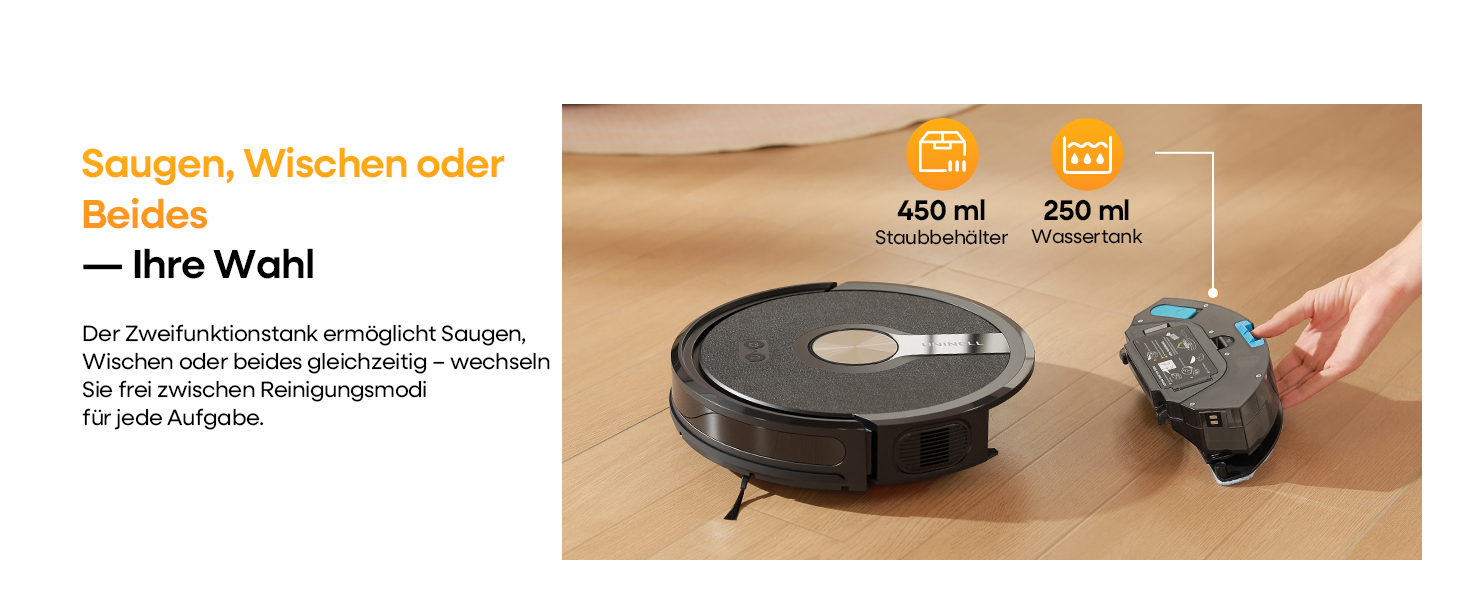 Робот-пилосос з функцією миття 5000Pa, 3-в-1 з часом роботи 180 хв, для тварин, з керуванням через додаток, чорний