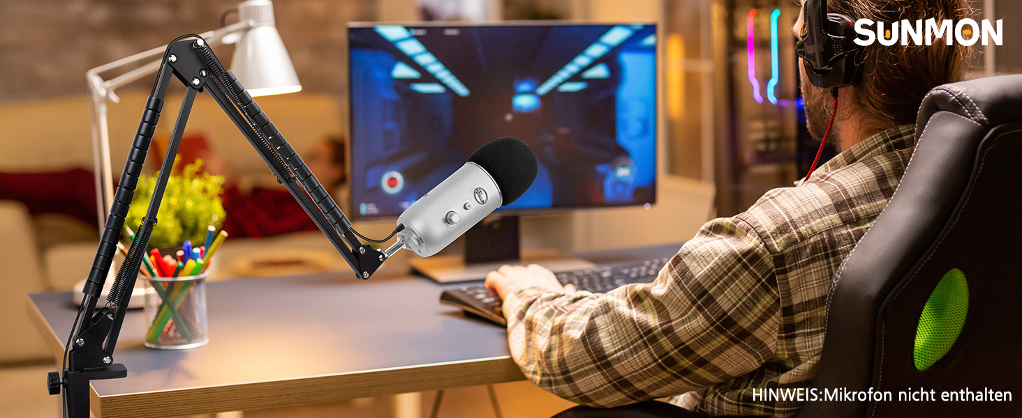 Підставка для мікрофона Blue Yeti SUNMON - міцна, поворотна на 360°, з металевою клямкою. Сумісна з HyperX QuadCast 2, Fifin AM8, Seiren Mini V3, MV7 та іншими мікрофонами.