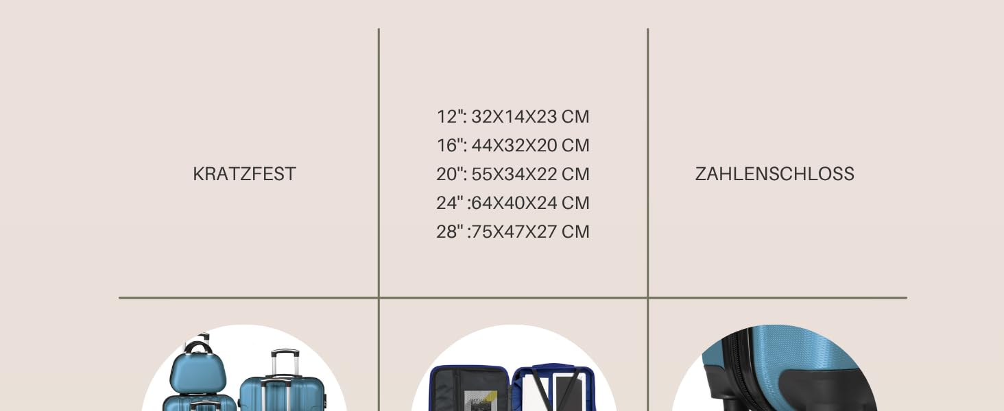 Набір валіз LALAHO 5 шт. з косметичкою, з ABS пластику, для подорожей, багаж з косметичкою та ручною поклажею, Бордовий (смужки)