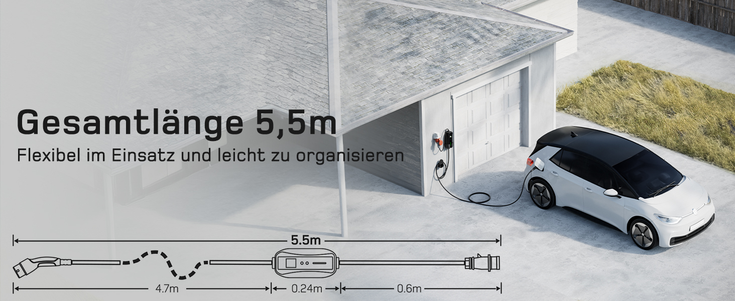 Мобільна зарядна станція (Wallbox) 11 кВт [3-фазна|7м|6-16А] з регульованою потужністю, кабель CEE 16A на Typ 2 та зарядний пристрій для електромобілів Model Y/3, ID.3/4/5, MG4, EX30, e-up, e-tron, Zoe та інших EV (CEE 11 кВт, 5.5м)