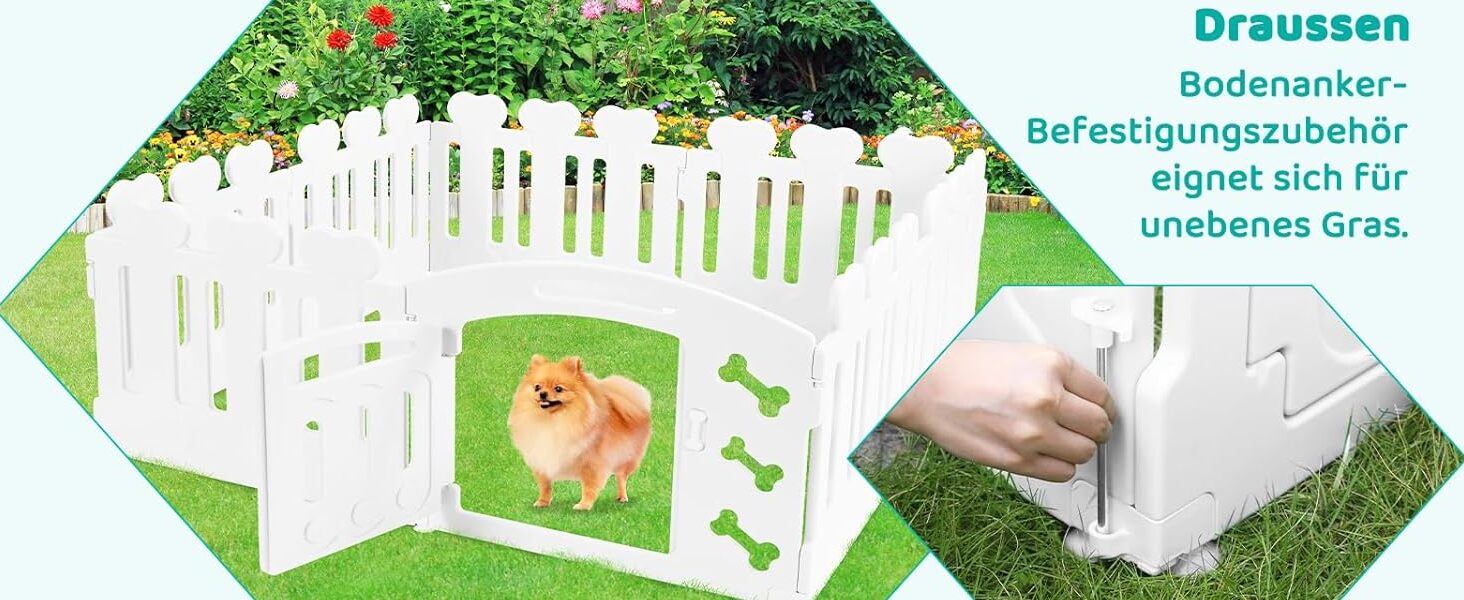 Льох для цуценят MAMIZO 60 см, огорожа для собак з пластикових панелей, портативна сітка для собак, загородження для собак з воротами, включає присоски та ґрунтові анкери, вольєр для собак для дому та вулиці (7+1, білий)