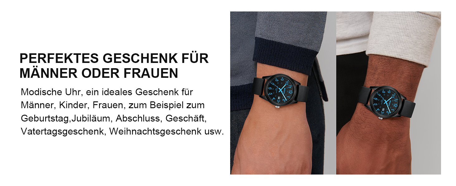 Чоловічий годинник: аналоговий кварцовий годинник з водозахистом 30M, стильний дизайн для чоловіків (R015 - Чорний / Синій)