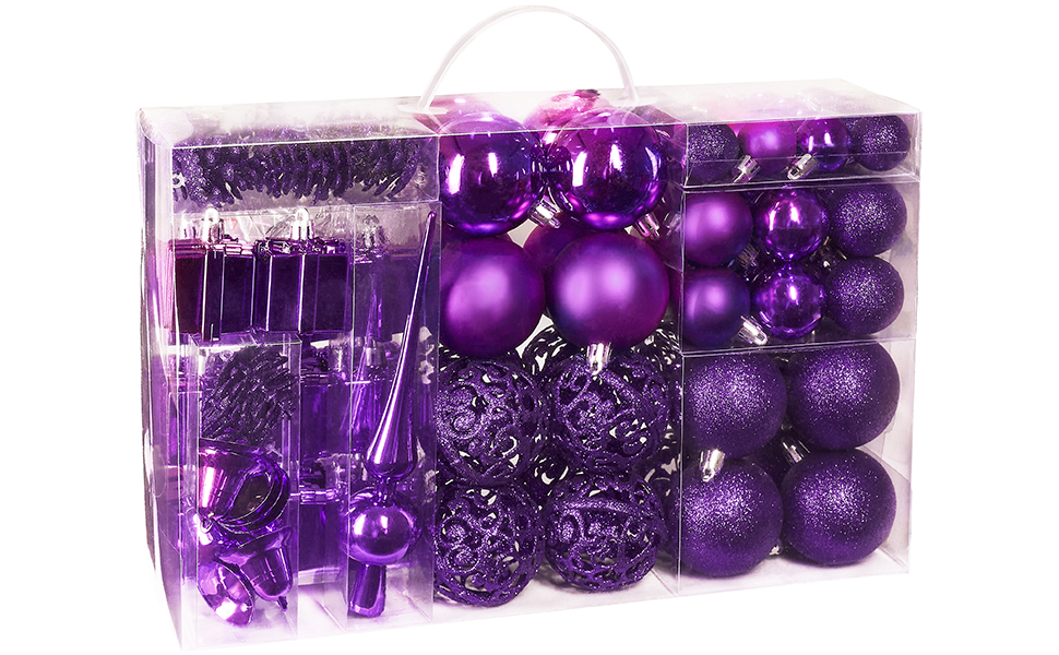 Набір прикрас на ялинку BRUBAKER 101 шт. з верхівкою, кремово-білий, фіолетовий