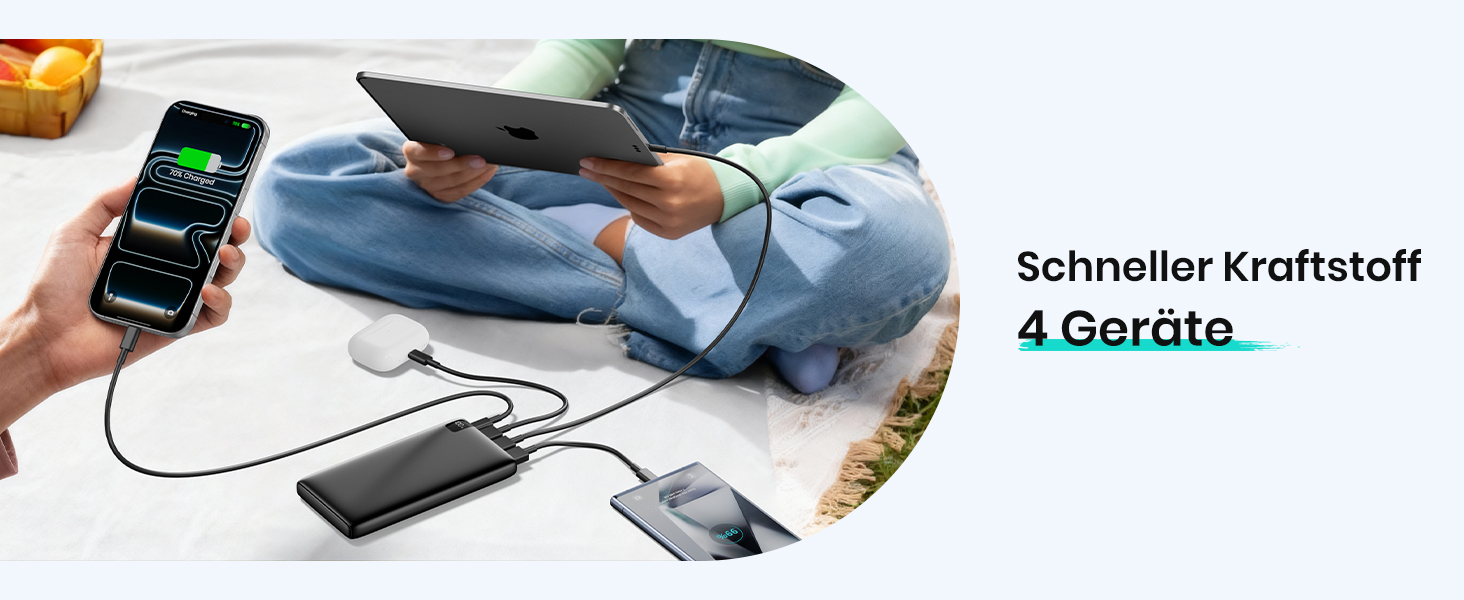 Power Bank A ADDTOP 26800mAh з LED дисплеєм та 4 виходами, 22.5W швидка зарядка, PD3.0, QC4.0, USB-C, для iPhone, Galaxy, Tablette, чорний