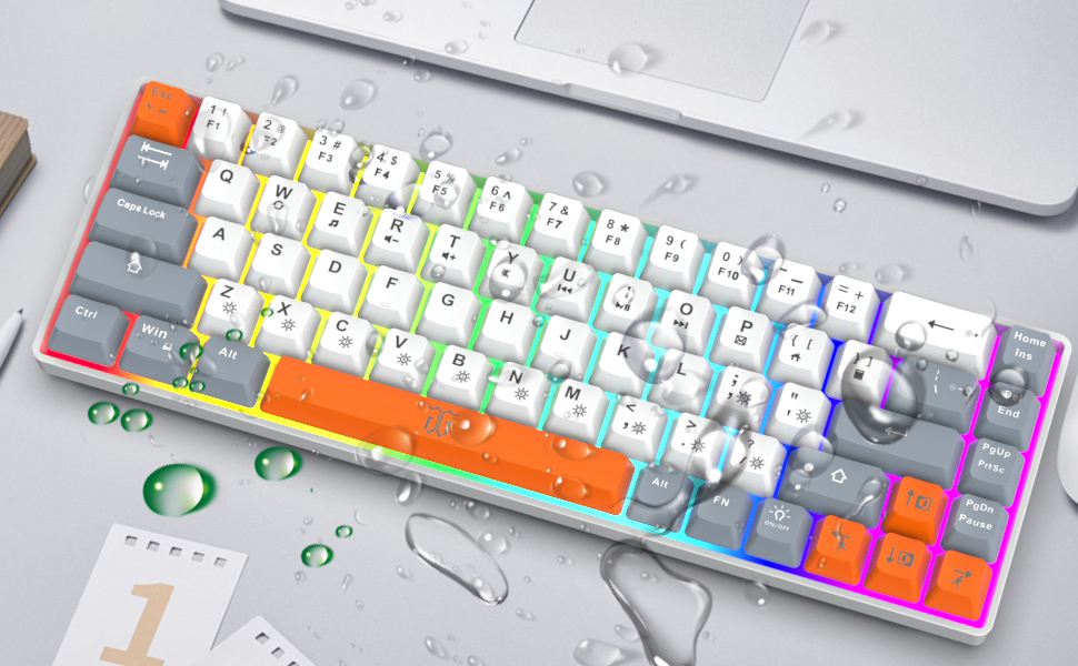 Механічна ігрова клавіатура Snpurdiri з RGB підсвічуванням, компактна, ергономічна, для офісу та ігор (63/68 біло-чорно-оранжева)