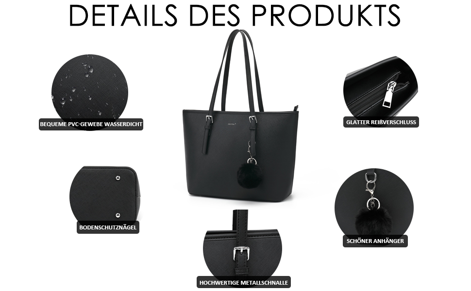 Сумка жіноча TANTOMI з гаманцем: для офісу, школи, покупок, велика, чорна, з пензликом та помпоном з штучного хутра