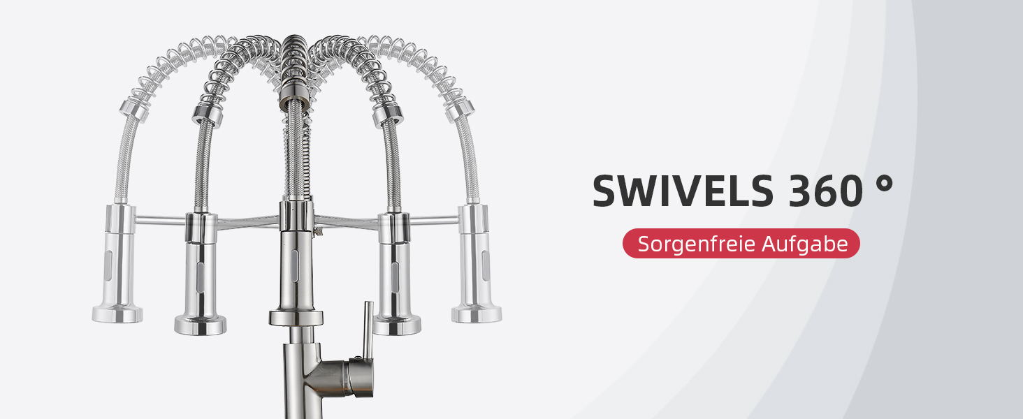 Змішувач для кухні Cobbe з висувним виливом та душем, 2 режими, поворотний на 360°, високий тиск, хром