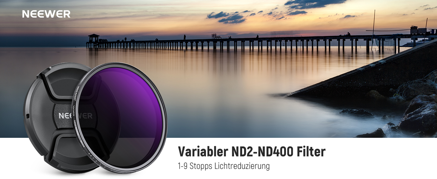 NEEWER Змінний ND-фільтр ND2-400 (1-9 Stop) для об'єктивів 62mm з кришкою, стрічкою та серветкою
