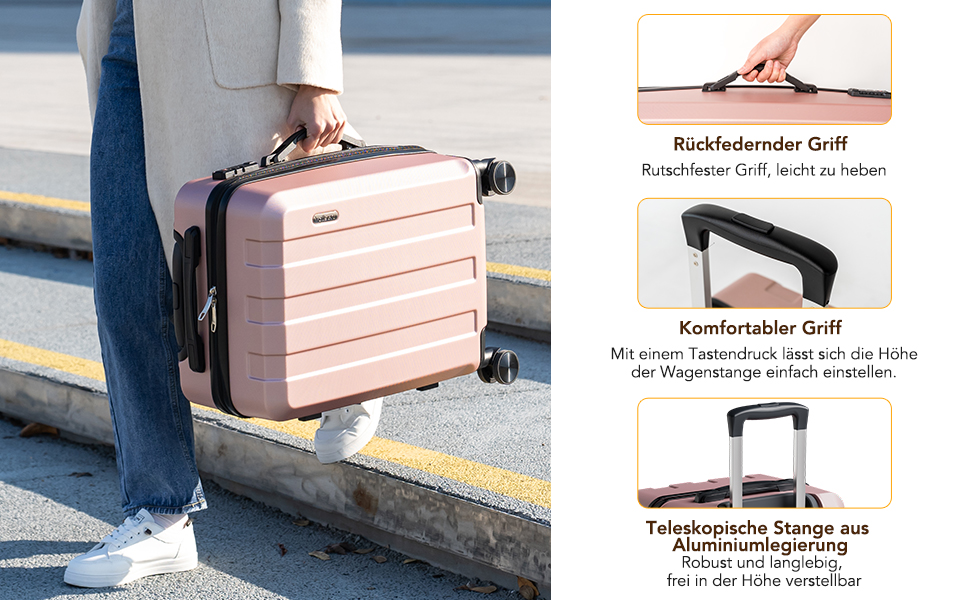 Набір валіз, багажний набір, роликові валізи, дорожній набір валіз 5шт, ABS пластик, TSA замок, містить 1 сумку та 1 косметичку, 4 колеса, телескопічна ручка з алюмінію (рожеве золото)