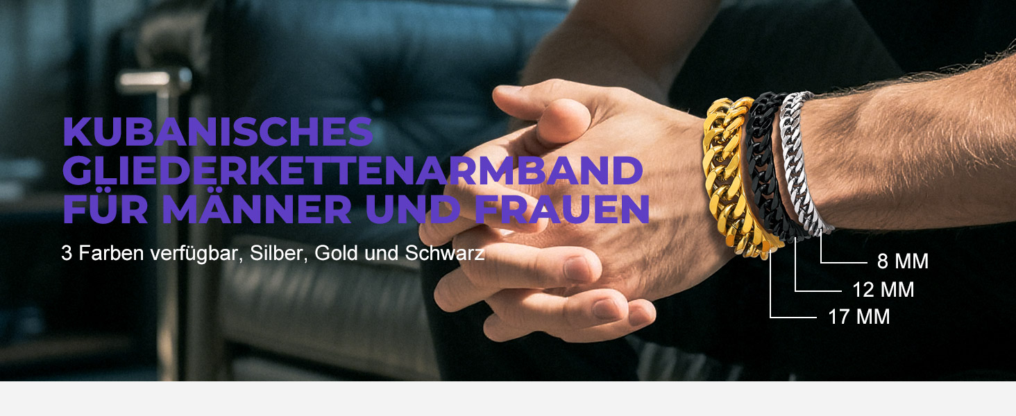 Чоловічий браслет Richsteel з нержавіючої сталі сріблястого/золотого/чорного кольору, ширина 12 мм, довжина 21 см, кубинський ланцюг, для подарунка