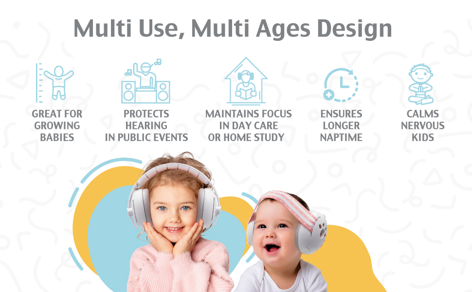 Навушники для дітей 0-4 роки, 2-в-1, захист від шуму 24dB, рожеві