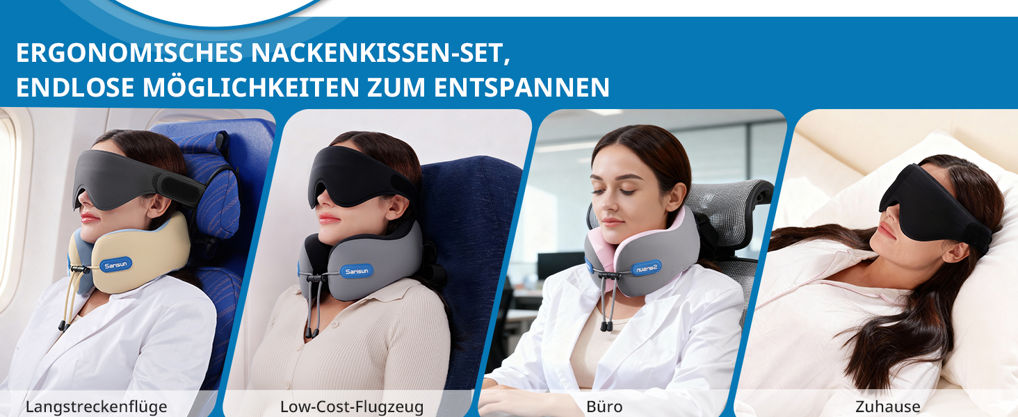 Подушка для шиї у літак Travel Pillow, подушка для подорожей з ременем та 3D-маскою для сну, Memory Foam, чорна
