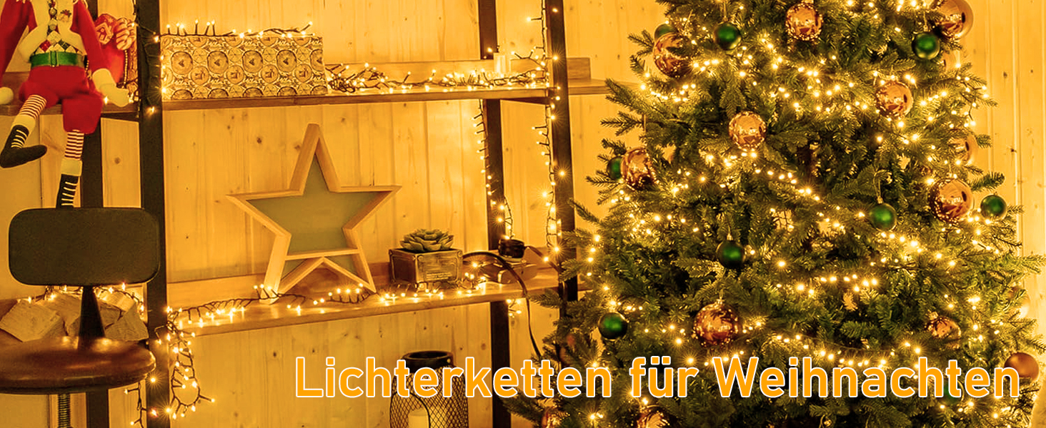 Гірлянда світлодіодна святкова, 30м, 300 LED, з таймером, 8 режимів, водонепроникна, зелений кабель, тепле біле світло, для декору, вечірок, саду, на різдво