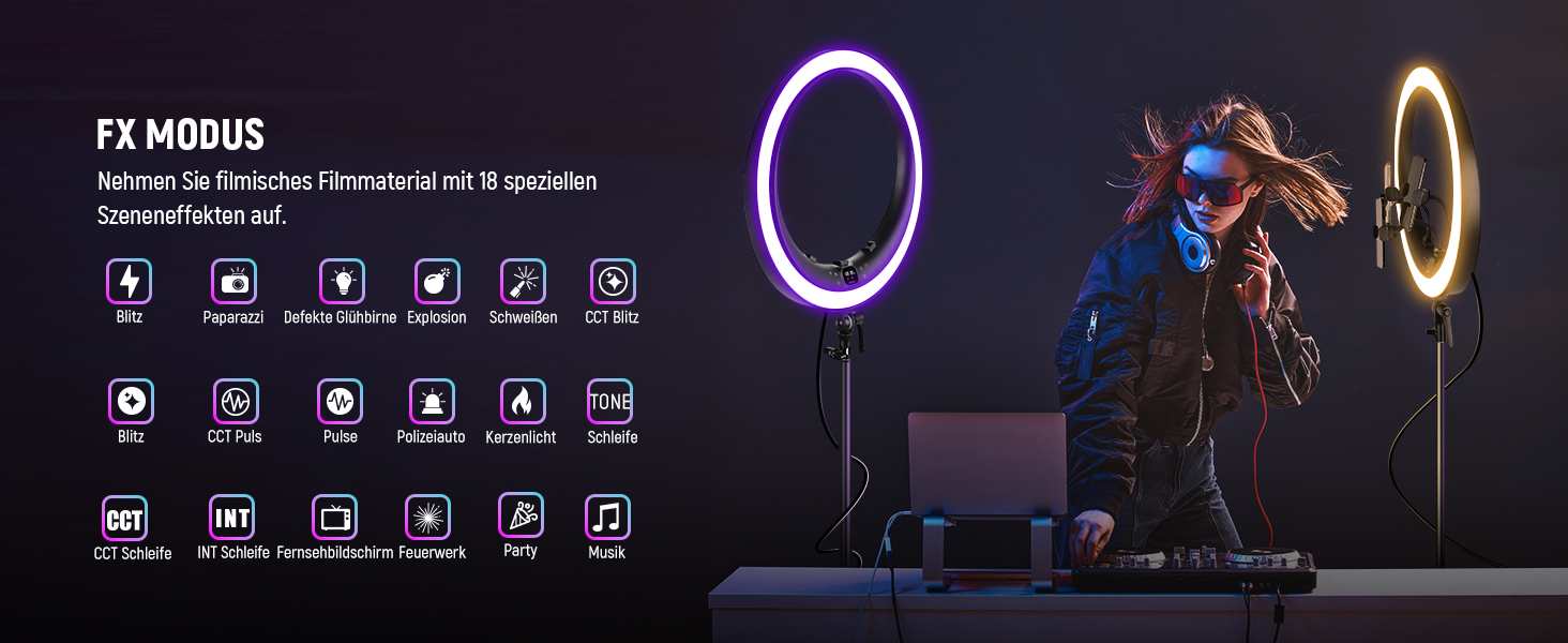 NEEWER Ringlicht RP19H 19 дюймів з триподом та 3 тримачами для телефону, RGB, 42W, CRI 97+, 2540 Lux, для стрімінгу, офісу, Zoom