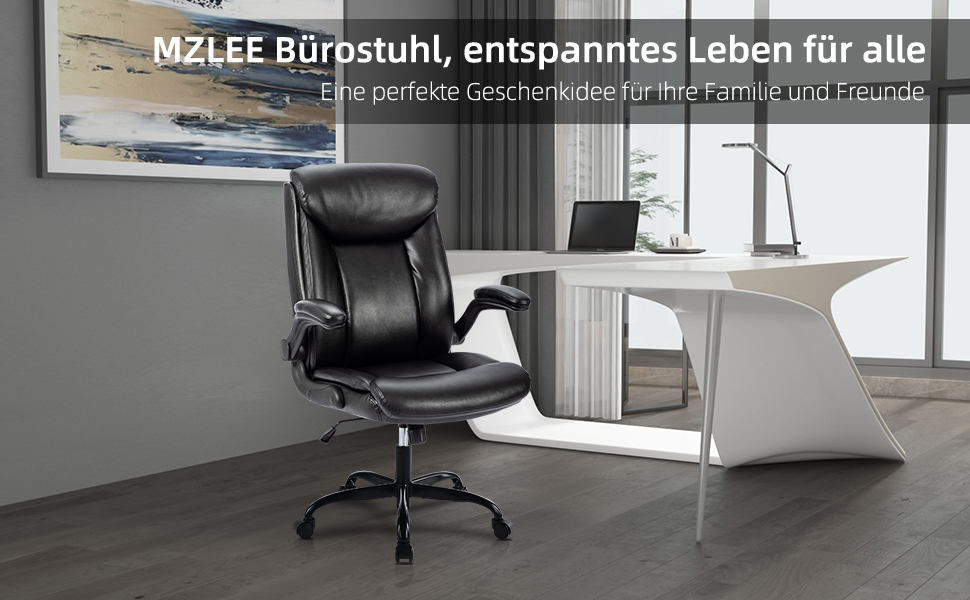 Ергономічне крісло для офісу, ігрове, з підлокітниками, регульоване по висоті, з PU шкіри (Чорний)