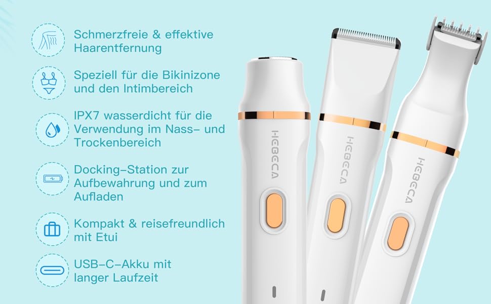 Електричний тример для бікіні 3-в-1 для жінок: тример для обличчя та інтимної зони, для чутливої шкіри. Вологостійкий, для мокрого та сухого використання, перезаряджається