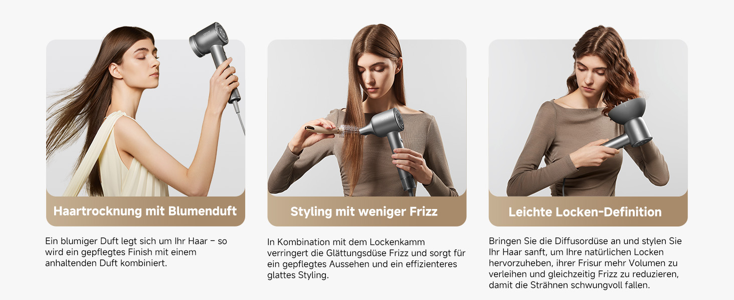 Фен DREAME Hair Glory Mix: потужний, легкий, з іонізацією та 3 насадками, 110 000 обертів/хв, чорний