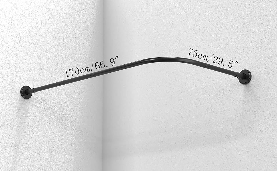 Штанга для душу L-подібна, регульована, 75-170 см, нержавіюча сталь, чорний колір, з кільцями для душу, для ванної кімнати, ванни, роздягальні