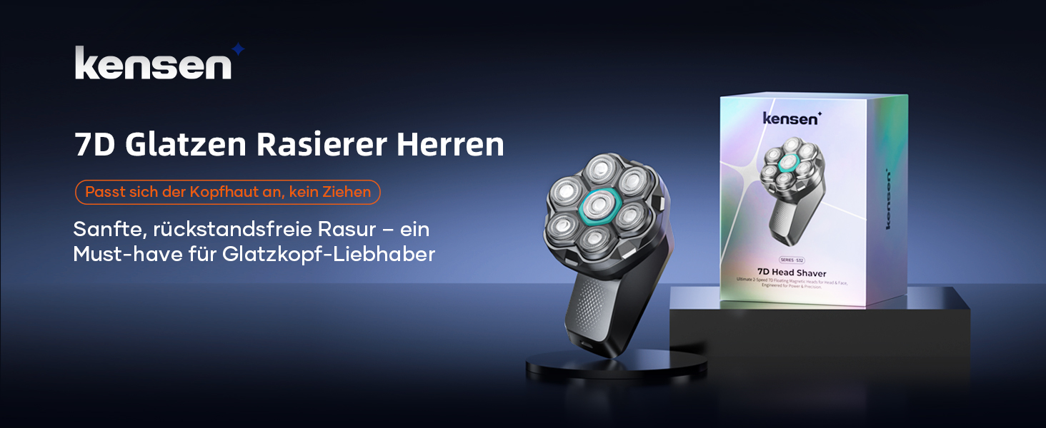 Машинка для гоління голови чоловіча Kensen 7D водонепроникна, з магнітною насадкою, Type-C, 8100/8600 об/хв, сіра
