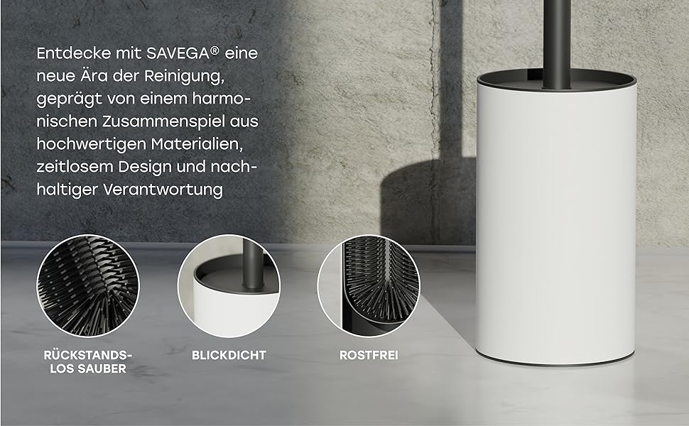 Силіконова щітка для унітазу SAVEGA з нержавіючої сталі з підставкою - гігієнічна щітка з бризковим захистом